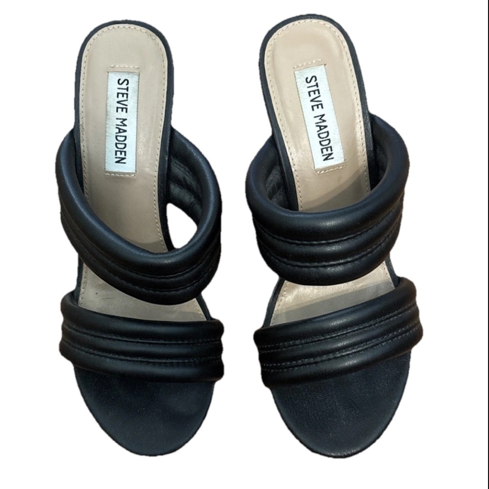 Steve Madden Black Quilted Cork Wedge Heels Size 7.5 - Picture 3 of 7
